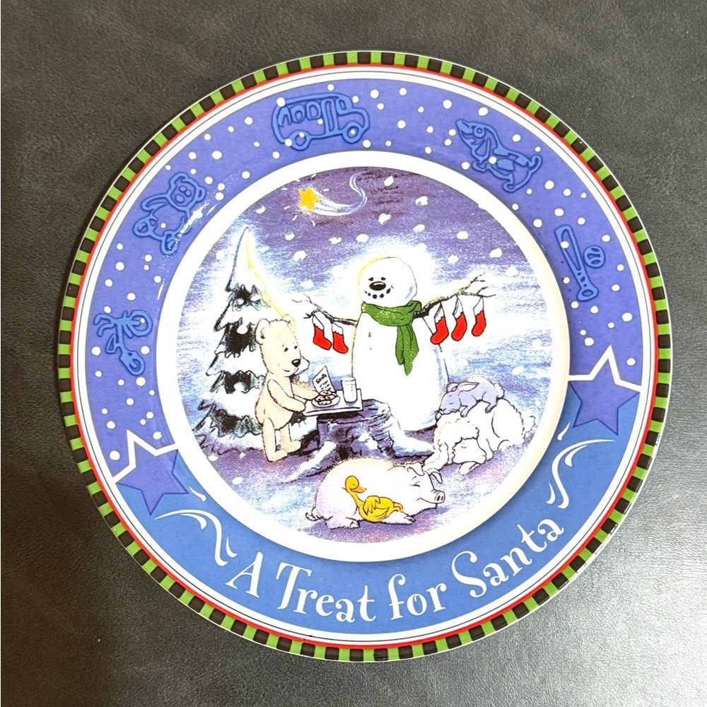 Starbucks VTG 2000 Decorated Bearista A treat for Santa Stoneware plate 7.5”